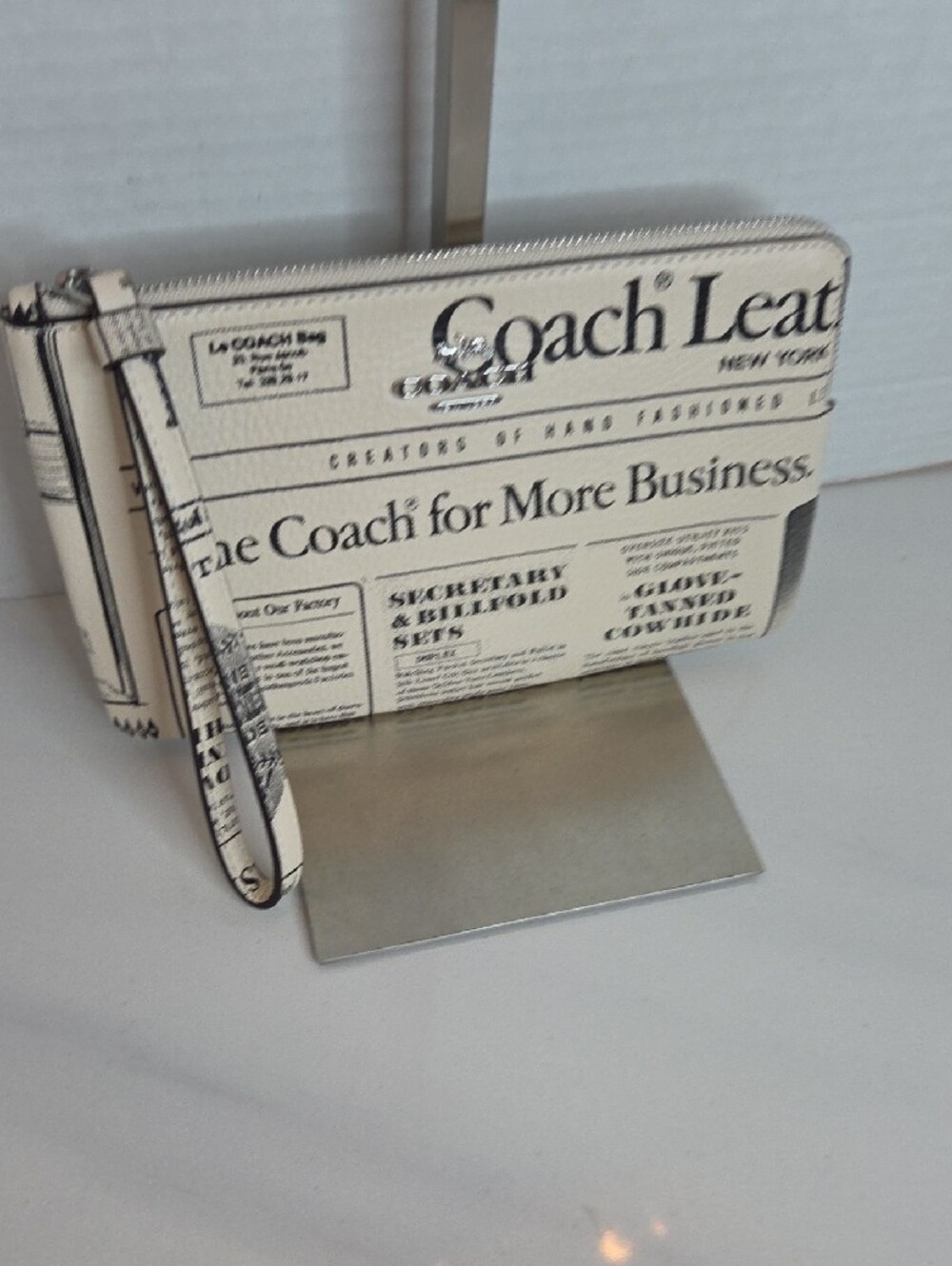 Coach Newspaper-Print Wristlet in Cream and Black - Picture 4 of 9